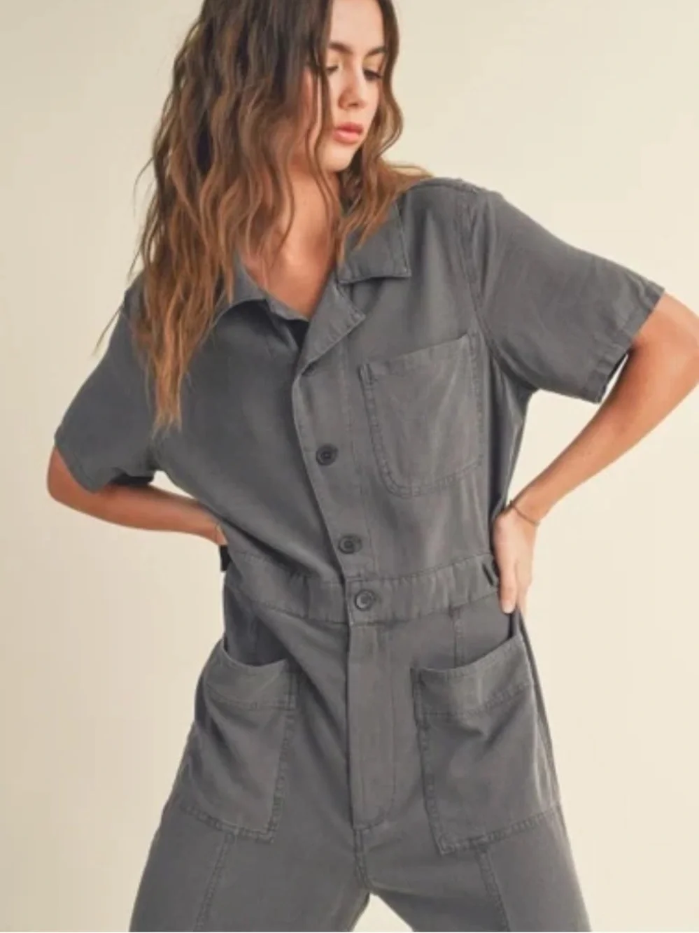 Zara Linen Washed Cargo Jumpsuit